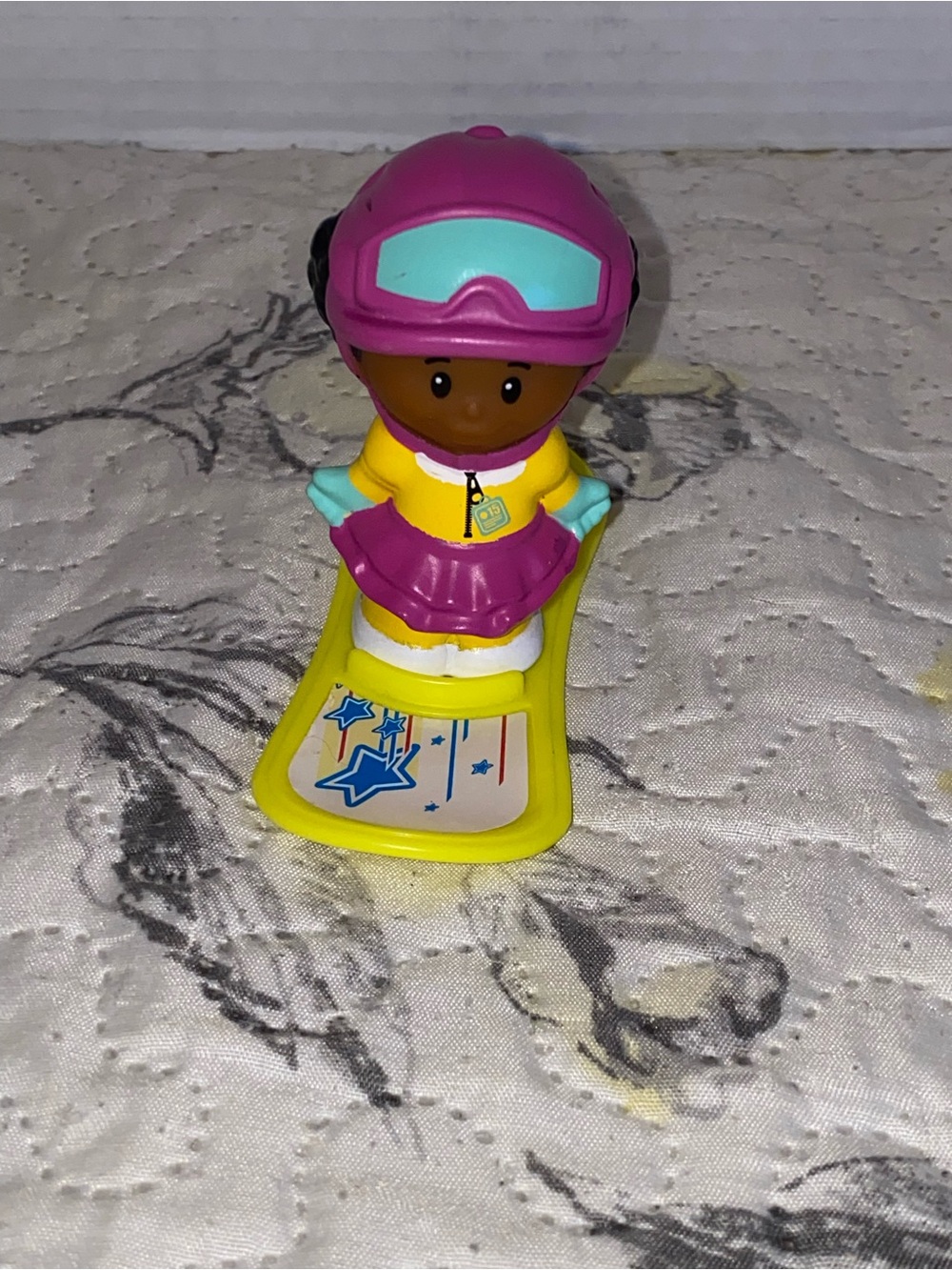 Fisher-Price Little People Pink Helmet Snowboard Doll with Yellow Board